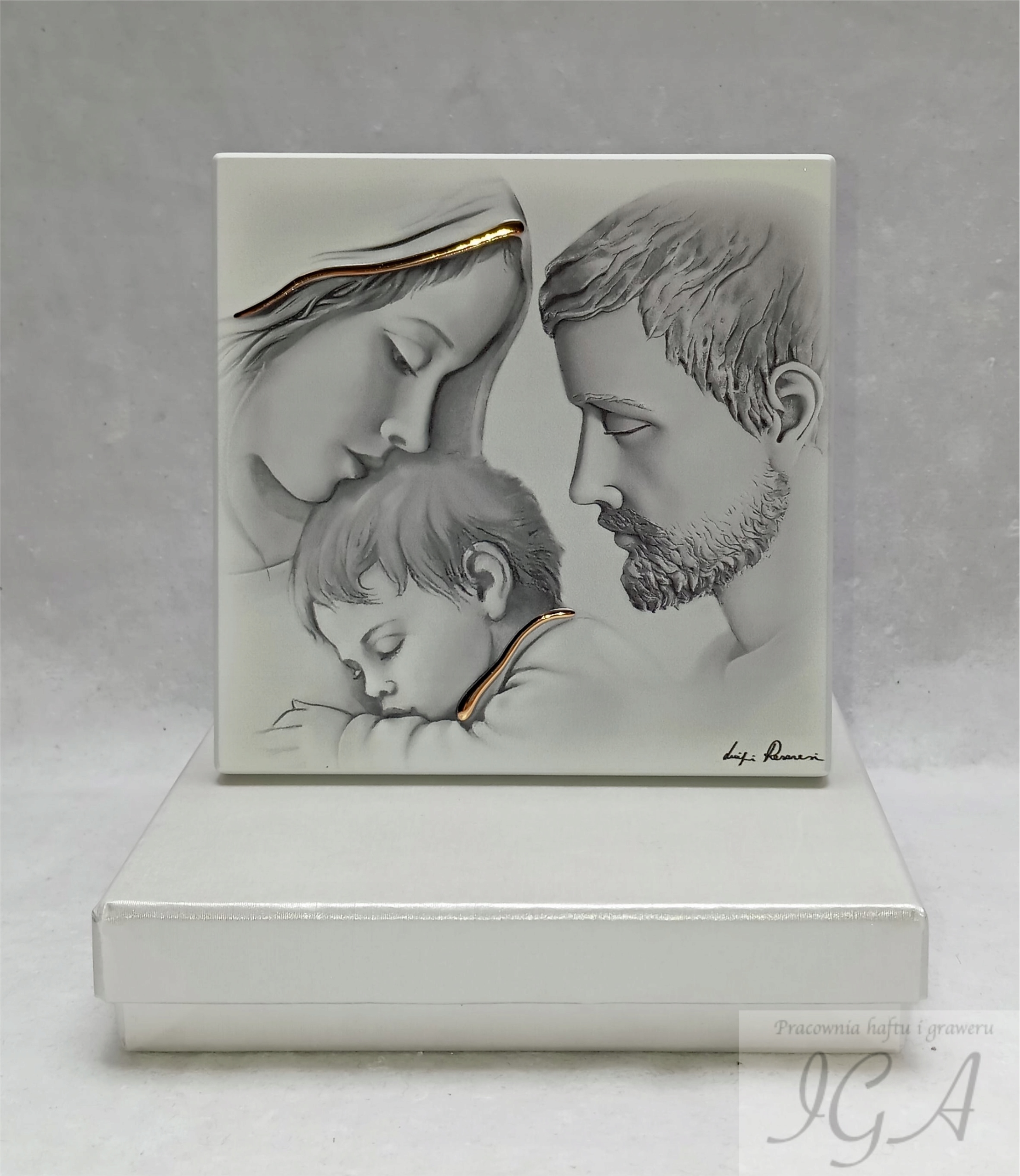 OBRAZEK MALOWANY SEPIA NA DREWNIE ŚWIĘTA RODZINA PAMIĄTKA ŚLUBU GRAWER Marka inny