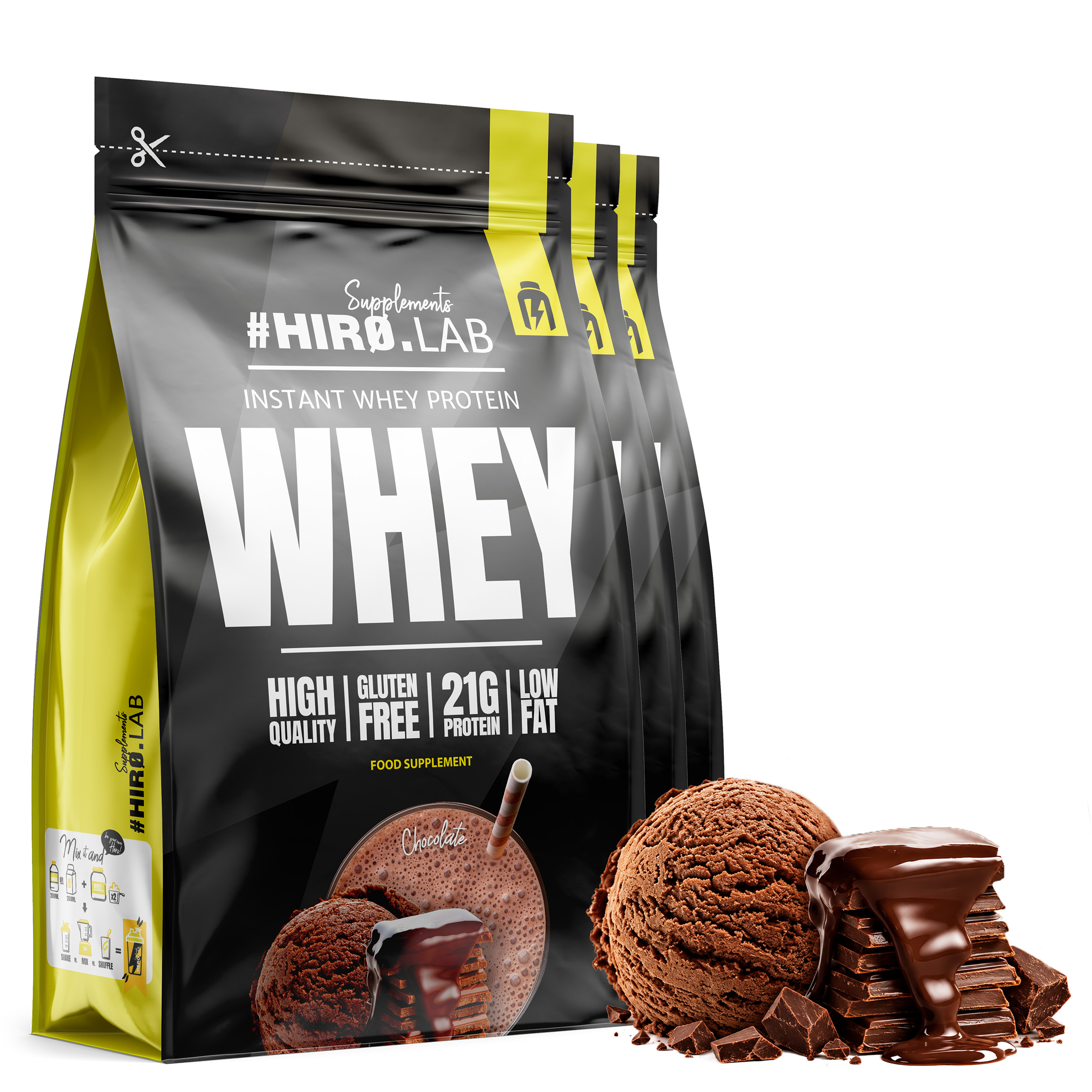 3x Wpc Instant Whey Protein syrovátkový doplněk stravy 750 g Čokoláda Hiro