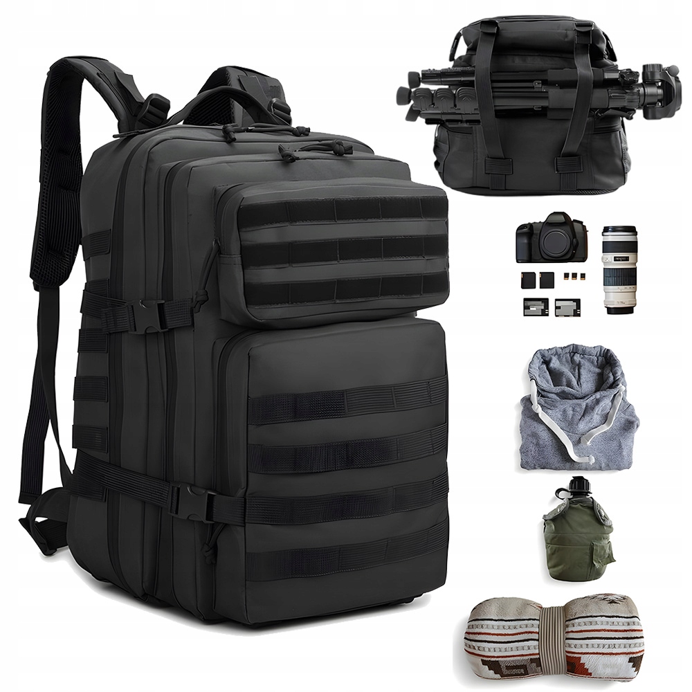 Plecak Turystyczny 45L 800D Oxford Na Laptop Camping Górski Czarny