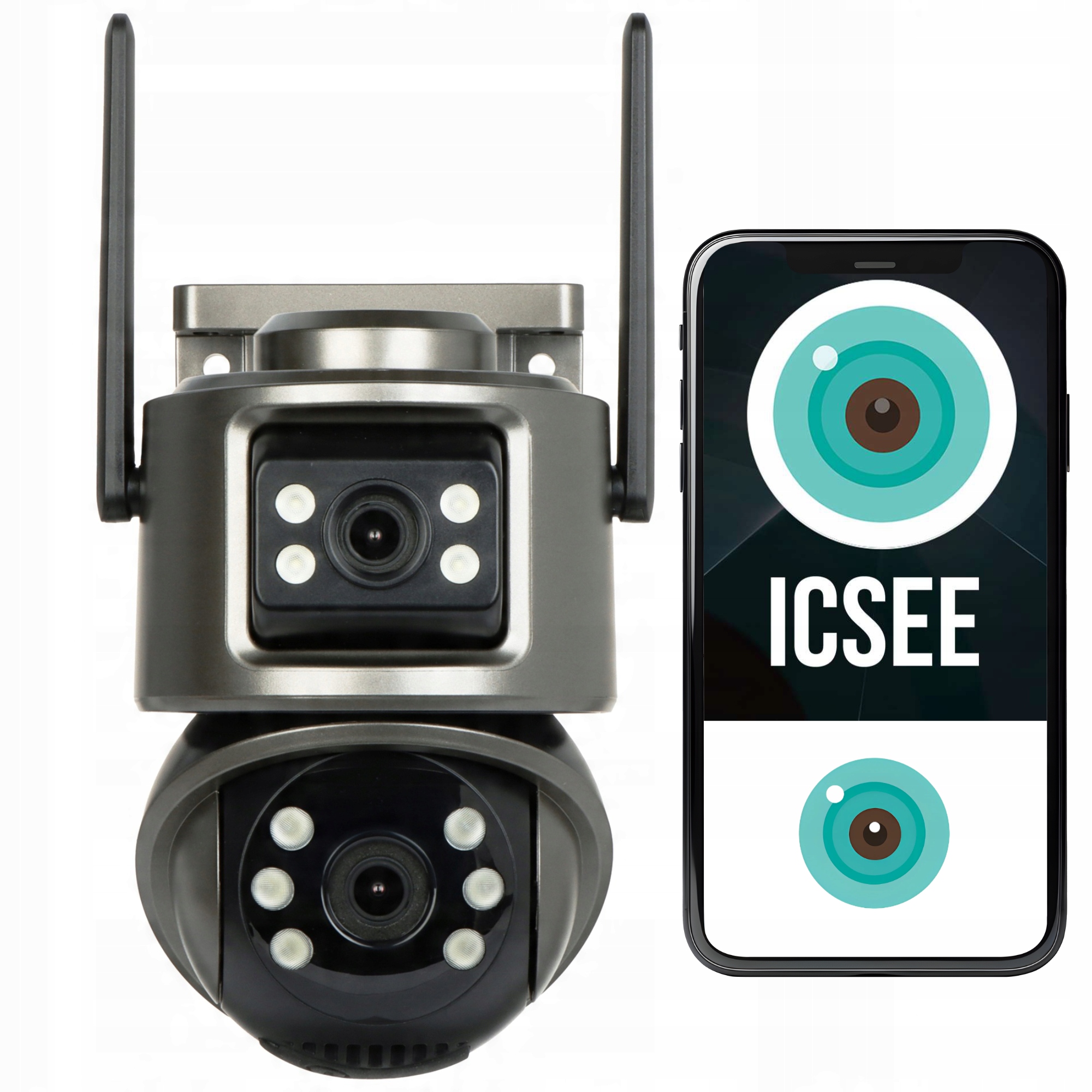 Force Dvojitá Kamera Wifi 6MPX Ptz Onvif ICSee Venkovní Otočný Alarm