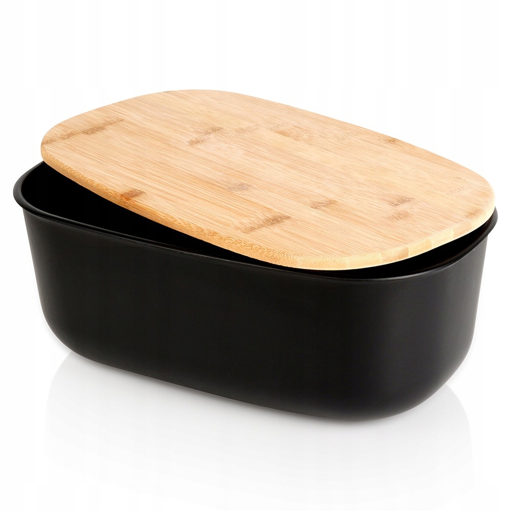 Chlebník s bambusovou deskou černý 39x23,5x15,5 cm