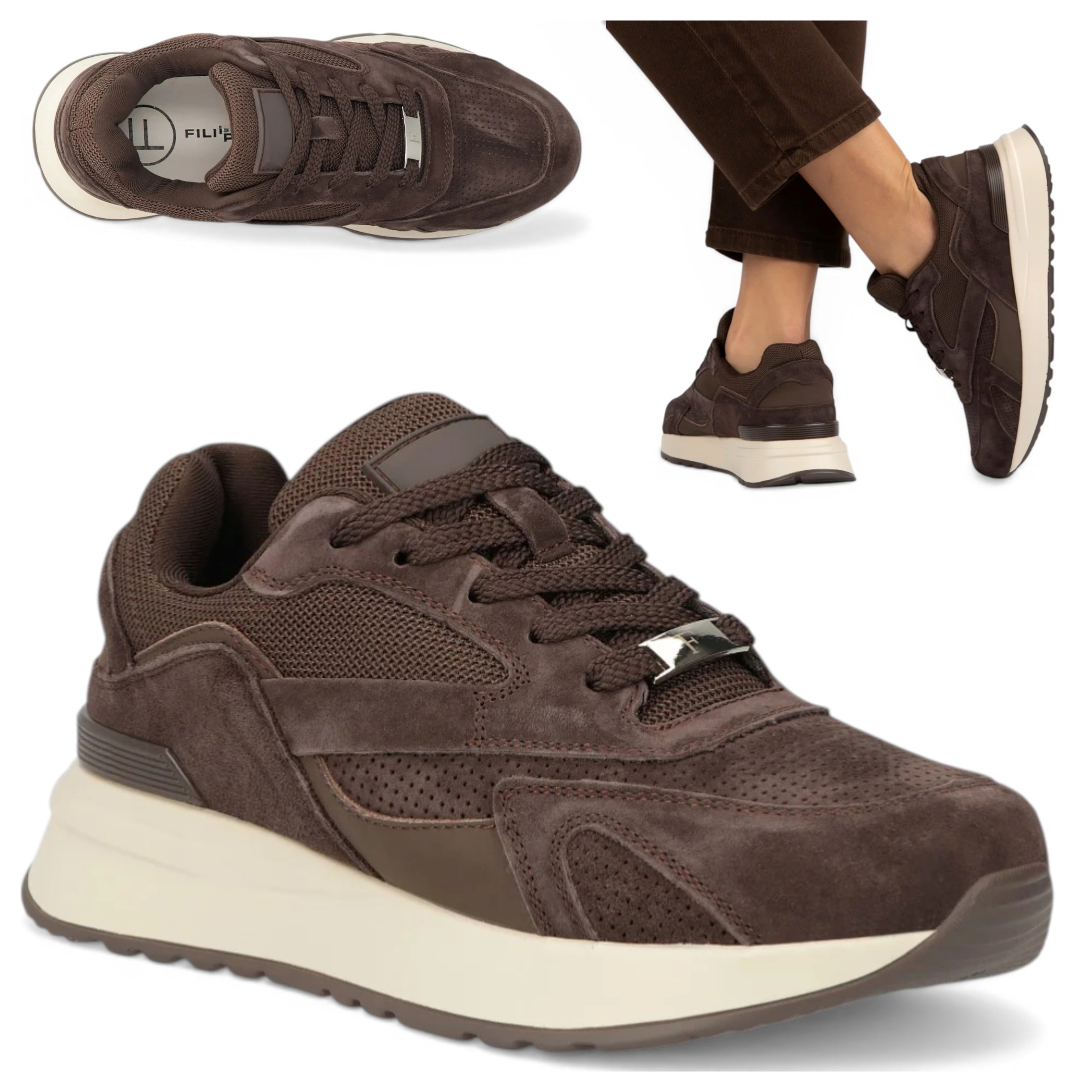 40 Filippo Półbuty Damskie Skóra Naturalna Sznurowane Gruba Podeszwa Wiosna