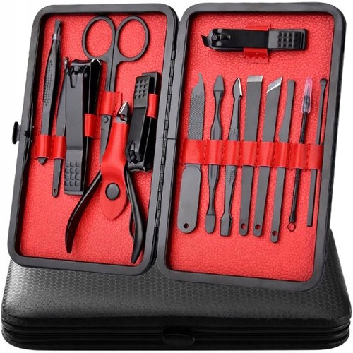 Zestaw Manicure Cążki Nożyczki do Paznokci 16 Elementów w Eleganckim ETUI