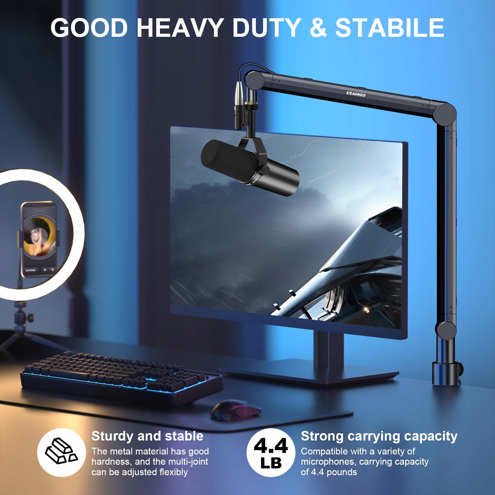 AOKEO AK-48 Ramię Mikrofonowe Do Shure SM7B Blue Yeti HyperX QuadCast — miniatura 4