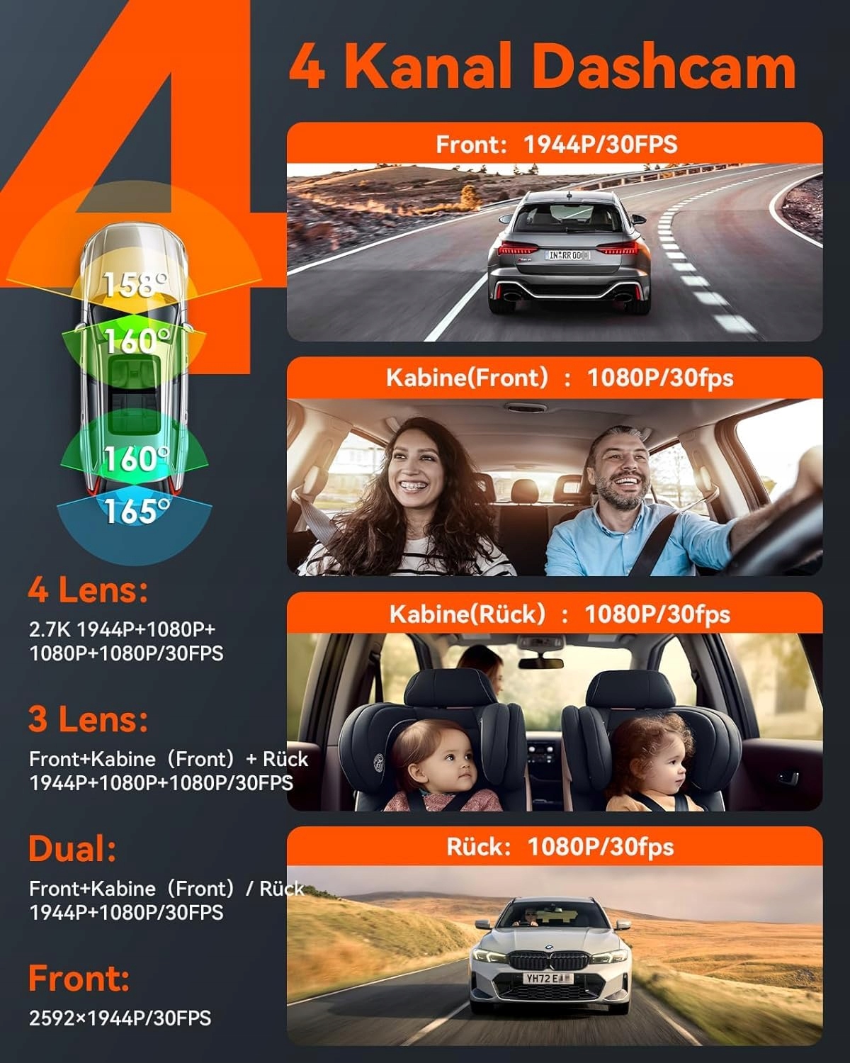 VANTRUE N5 Kamera Samochodowa 4 Kanały 2.7K WiFi GPS Tryb Nocny 1944P — miniatura 2