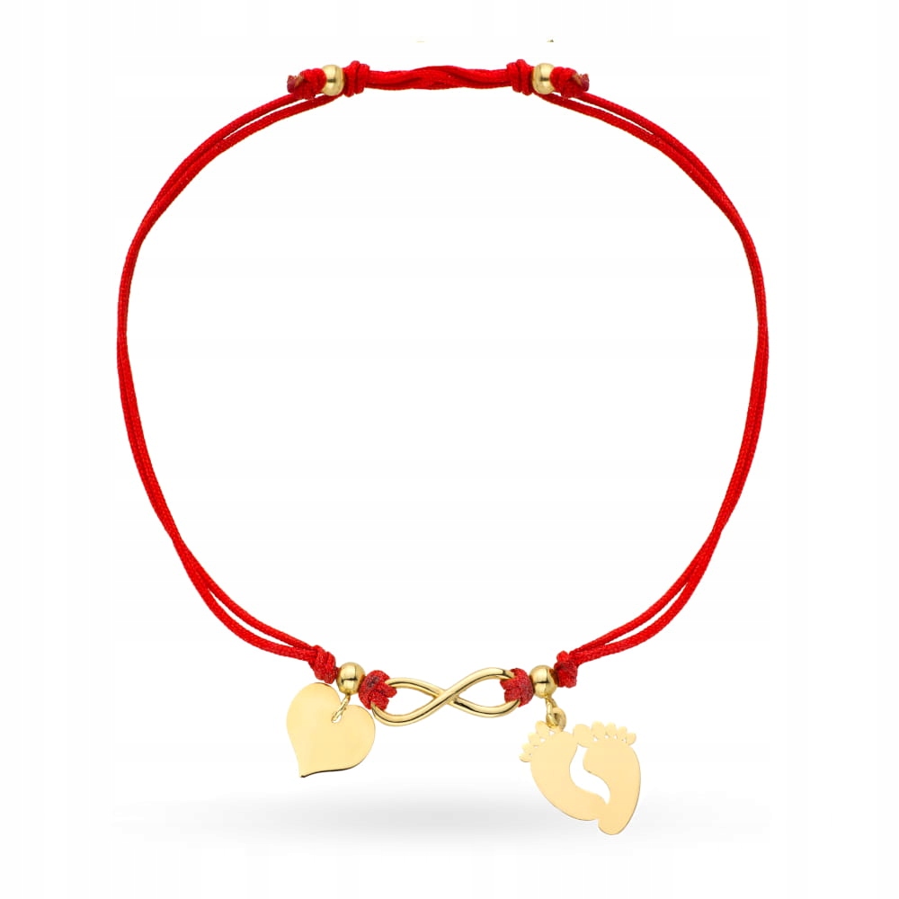 Zlatý provázkový náramek 585 Šedý provázek s Nožičkami 0.93g Srdce