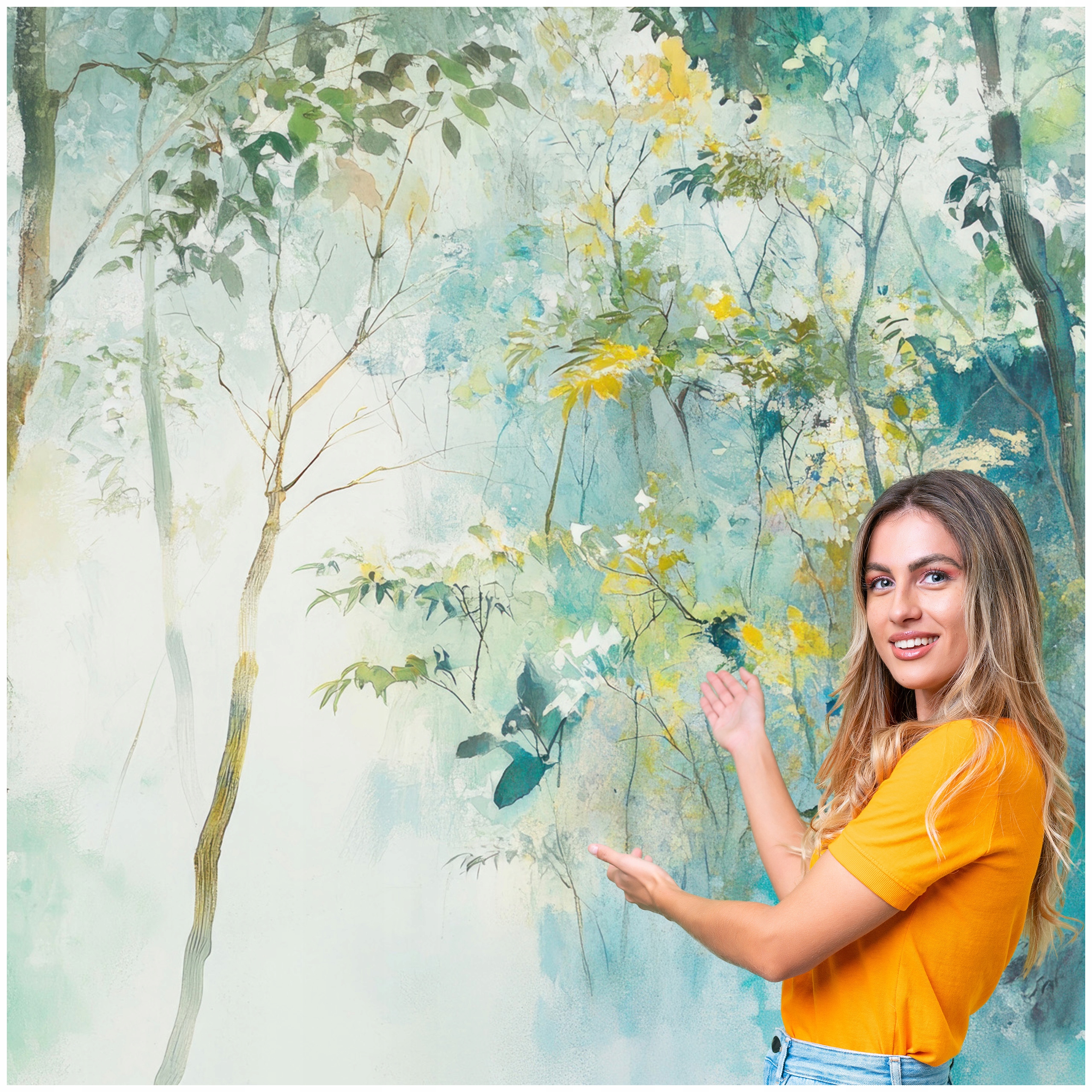 Fototapeta Les Stromy Listy Akvarel Příroda Vintage Boho 392x260 LDAV02F