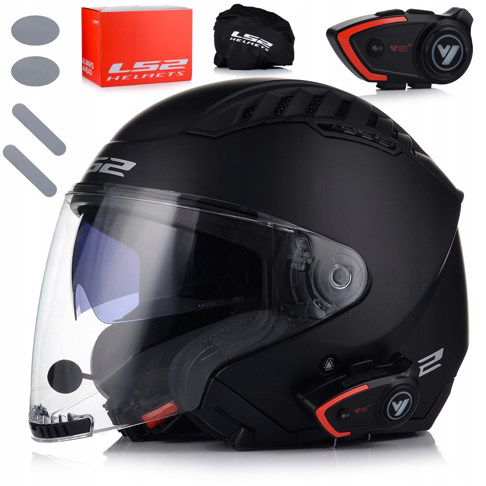 Otvorená Motocyklová Prilba LS2 OF600 Čierna Matt Blenda Bluetooth Interkom