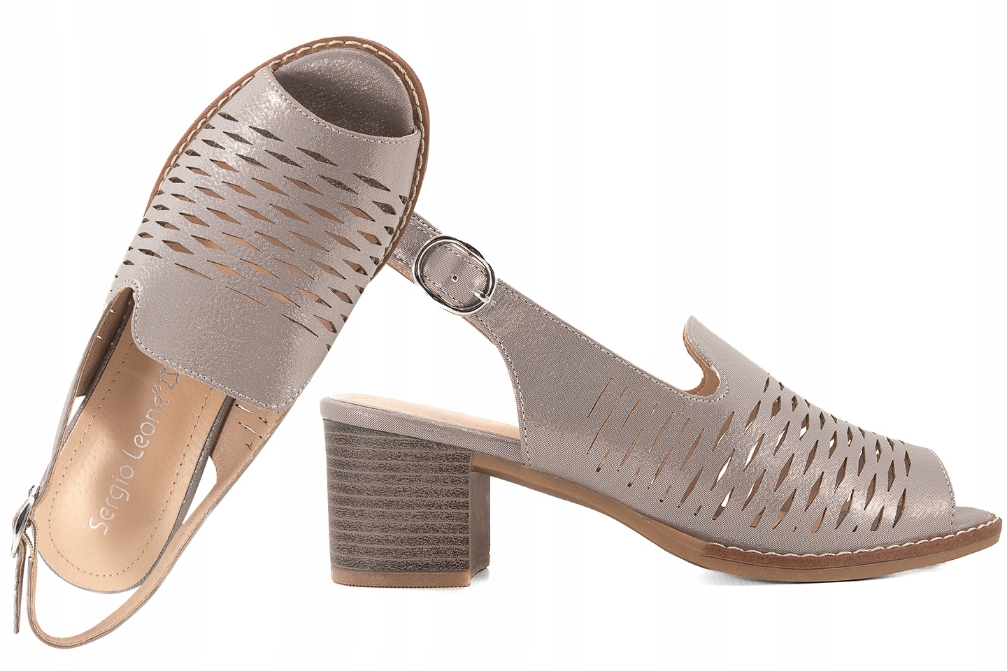 Sergio Leone SK836 Ažurové Dámské Sandály Na Podpatku, stříbrná barva – grafit 37