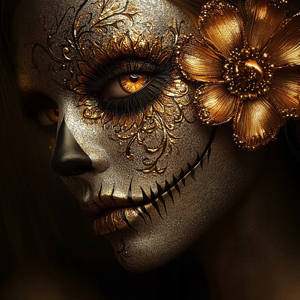 Obraz Na Plátně Canvas Dia De Los Muertos Makeup La Catrina Zlato 80x80