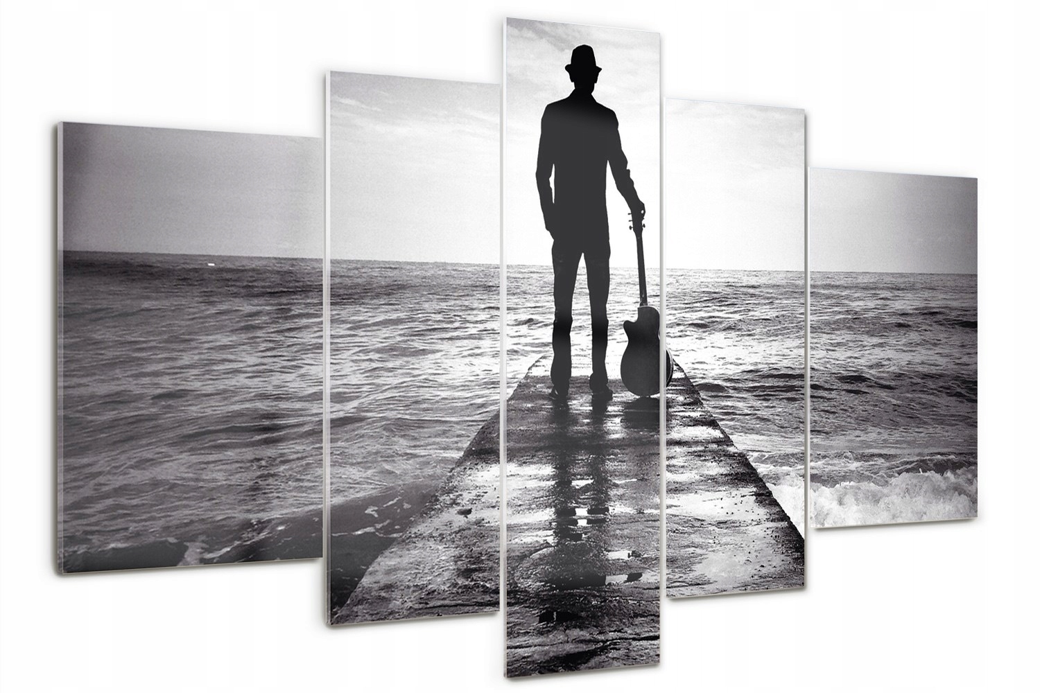 Skleněný triptychový obraz Kytarista na molu 170x100 cm