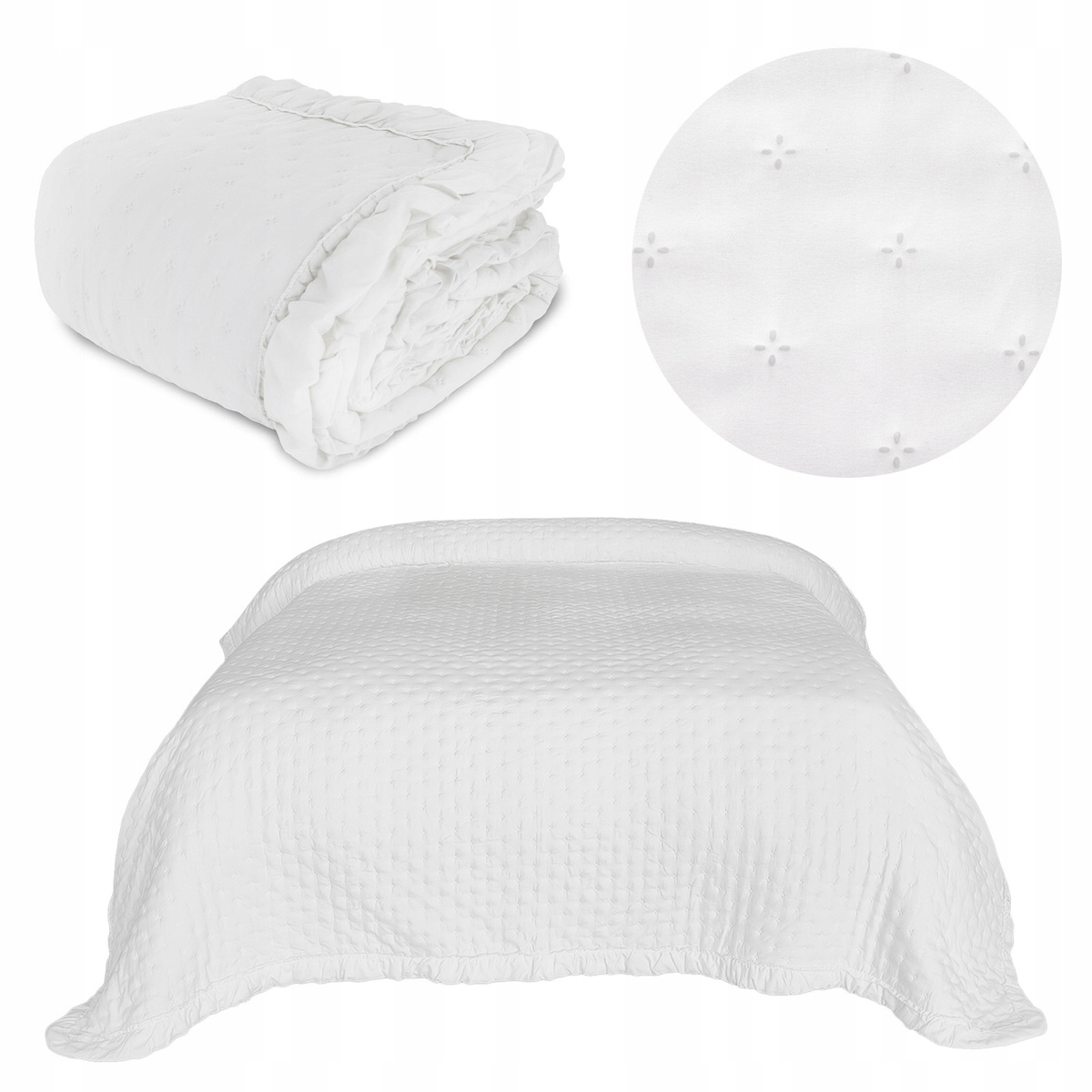 Přehoz na postel pohovka kapa prošívaná 170x210 s Volánkem kapa Celia Bílá