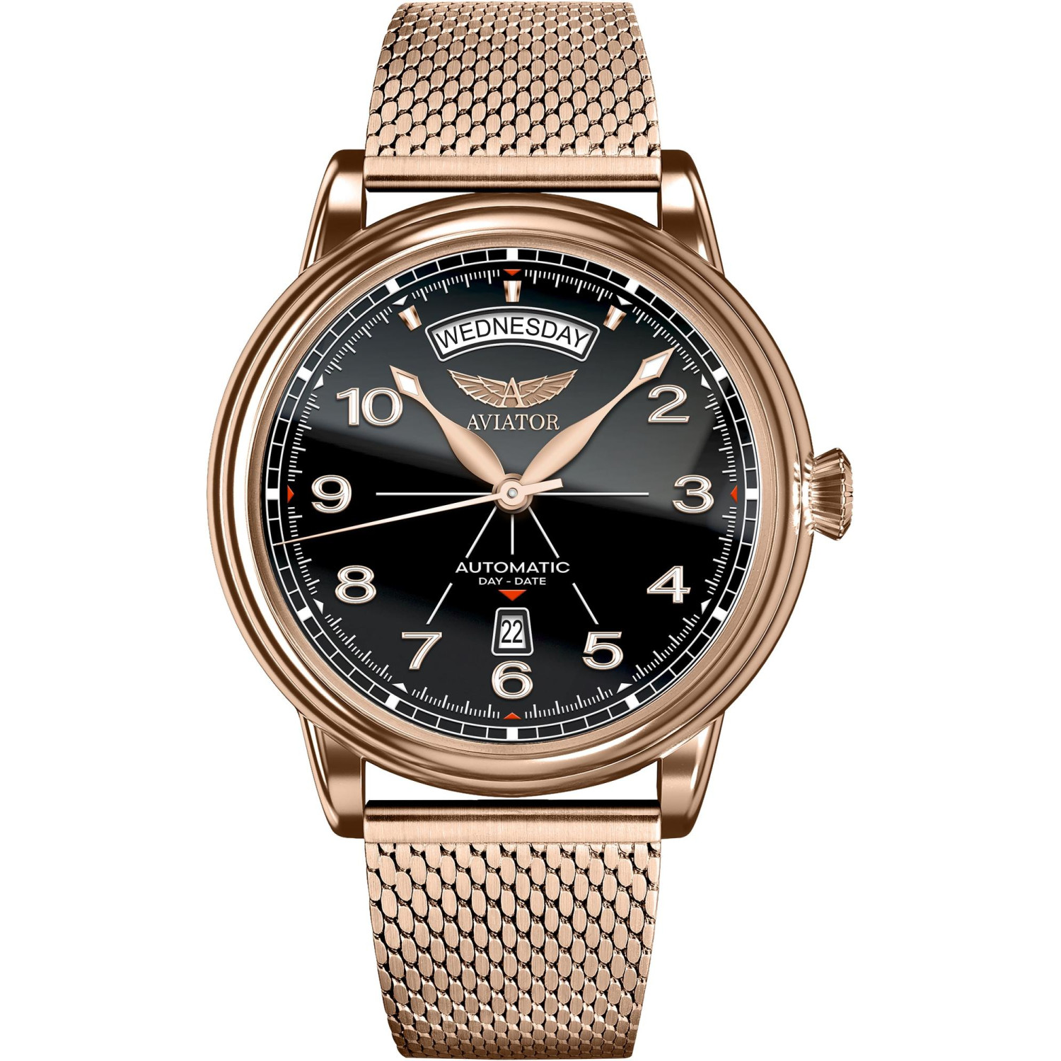 Pánské Hodinky Aviator V.3.44.2.398.5, růžové zlato, náramek