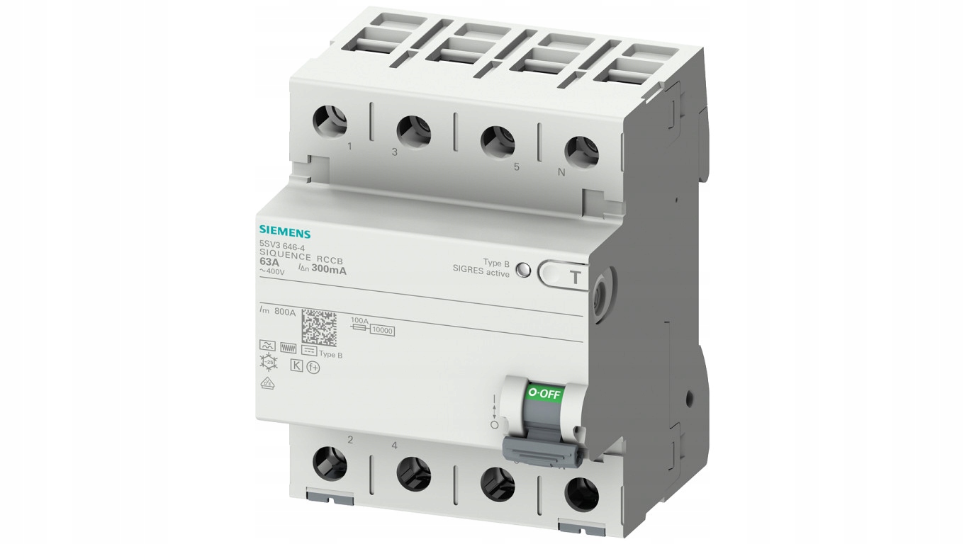 Wyłącznik różnicowoprądowy 4P 63A 0,03A Typ B 400V Ac 5SV3346-4