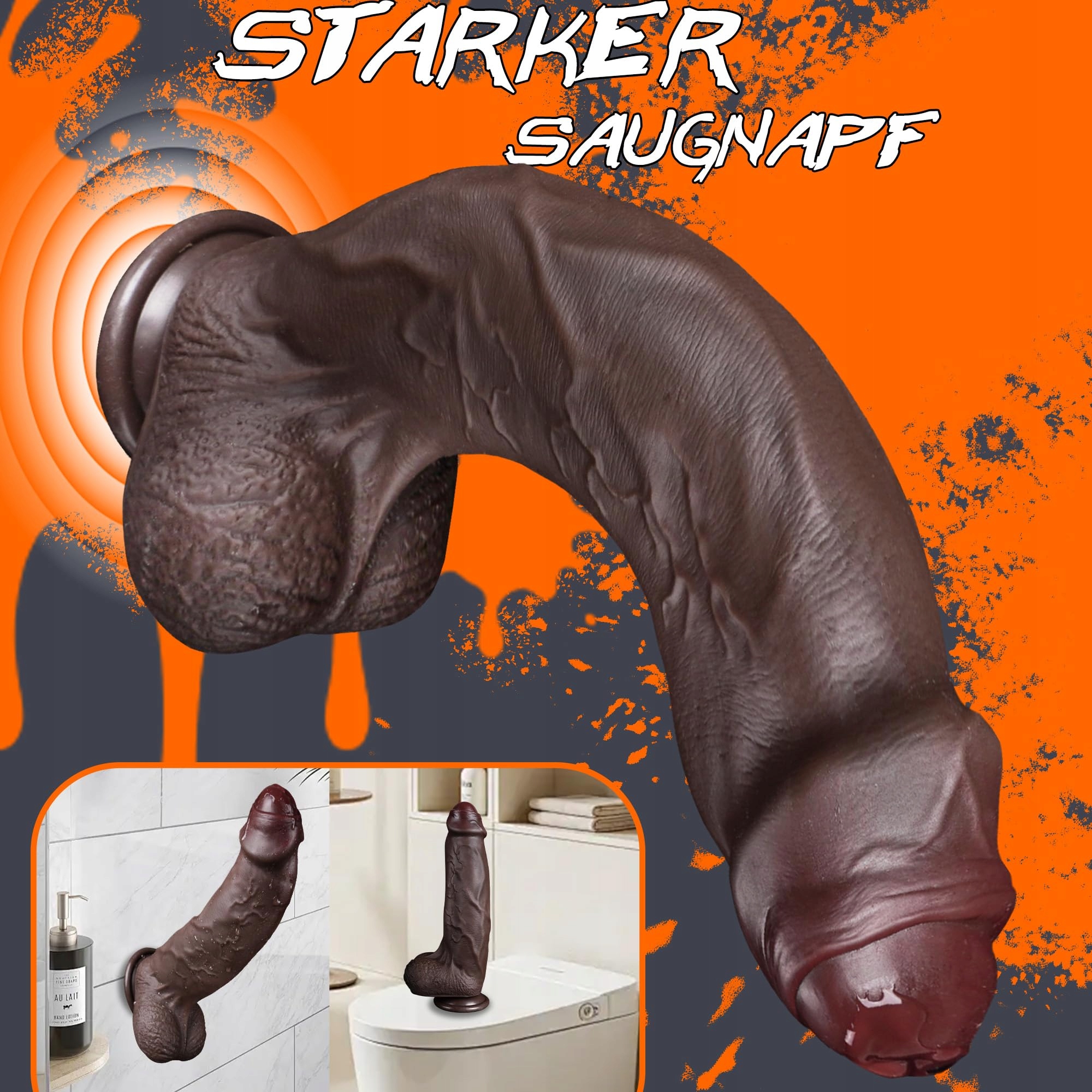 SCHWARZ Realistyczny Dildo XXL Silikonowy 24.5cm z Przyssawką — miniatura 7