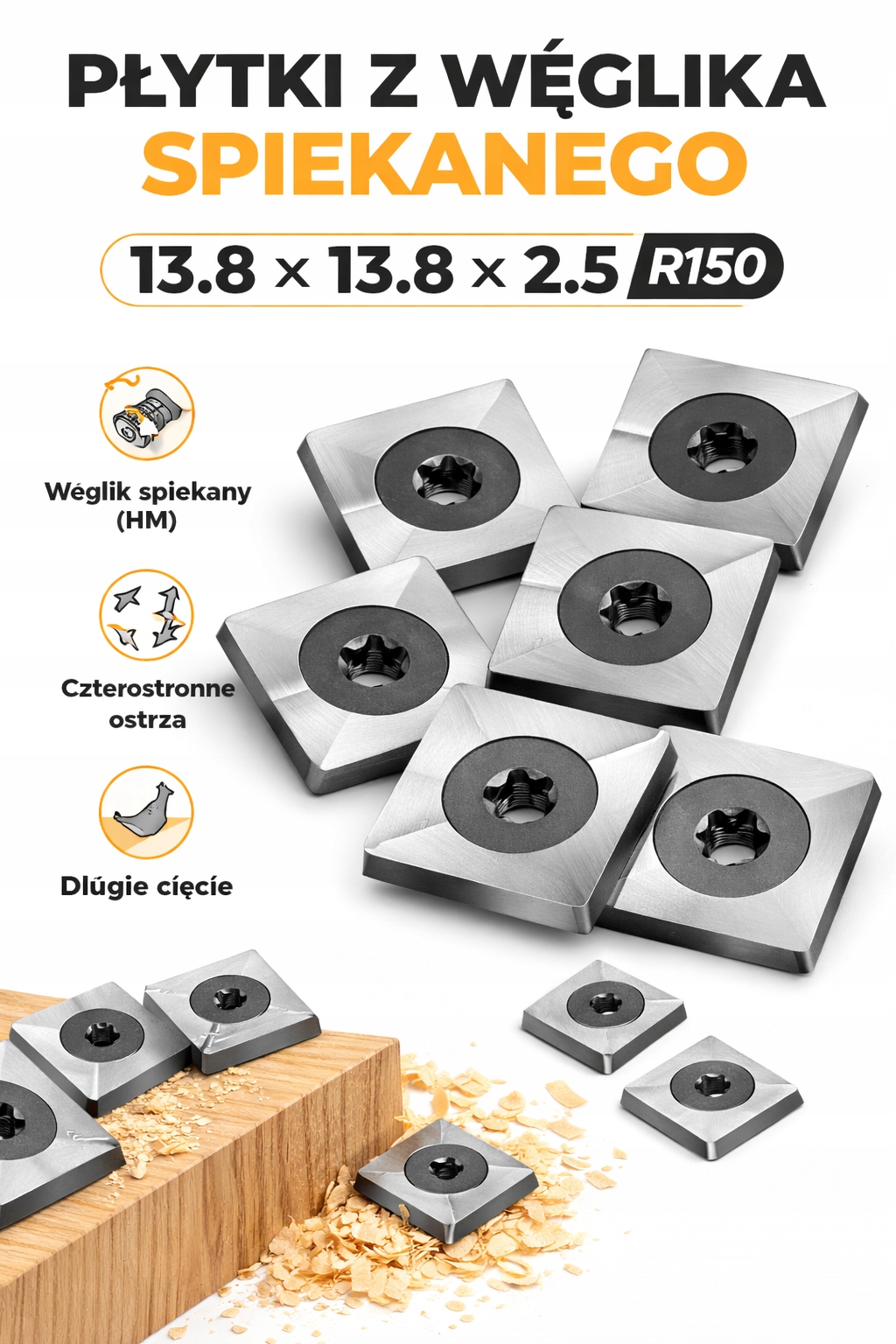 Čepele nože 13.8x13.8x2.5 pro spirálové hřídele Felder a Hammer 10 Ks
