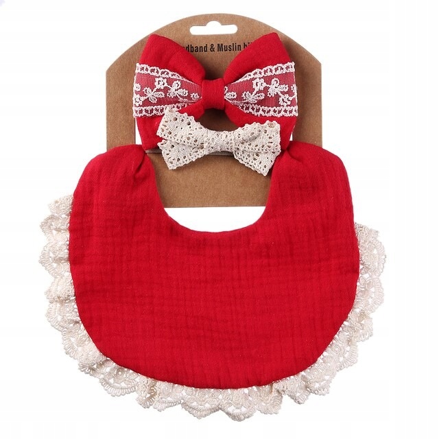 Śliniak opaska kokarda Vintage/Boho Muślin koronką