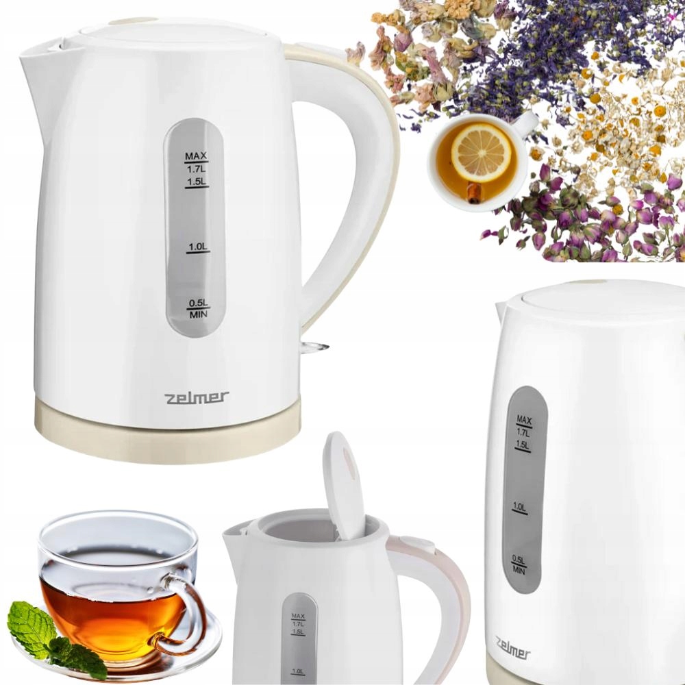 Czajnik Elektryczny Zelmer Bezprzewodowy Płaska Grzałka Cichy 1,7L 2200W