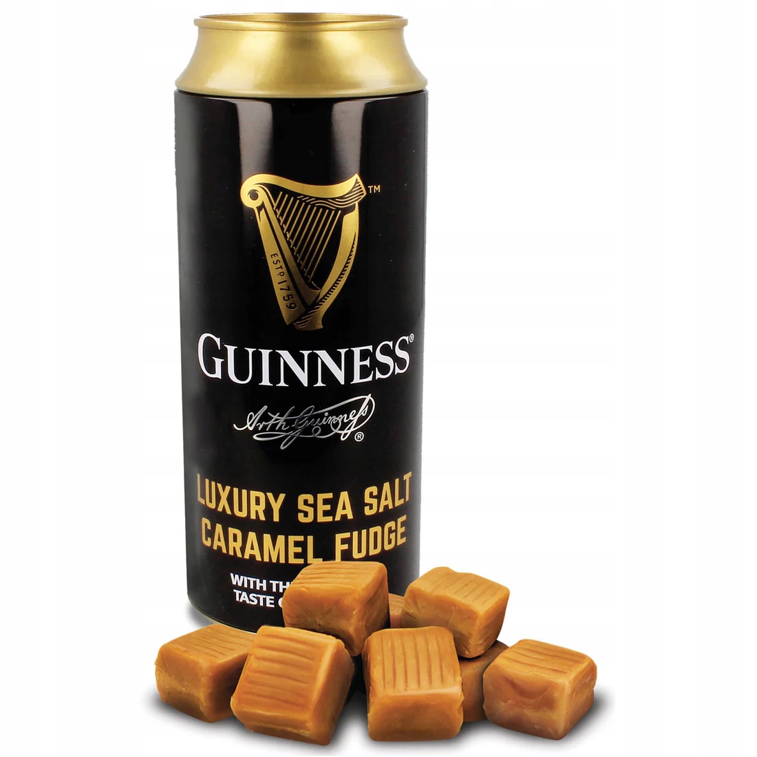 Guinness Luxury Sea Salt Caramel Fudge bonbóny krówki plechovka 100g Pokladnička A10