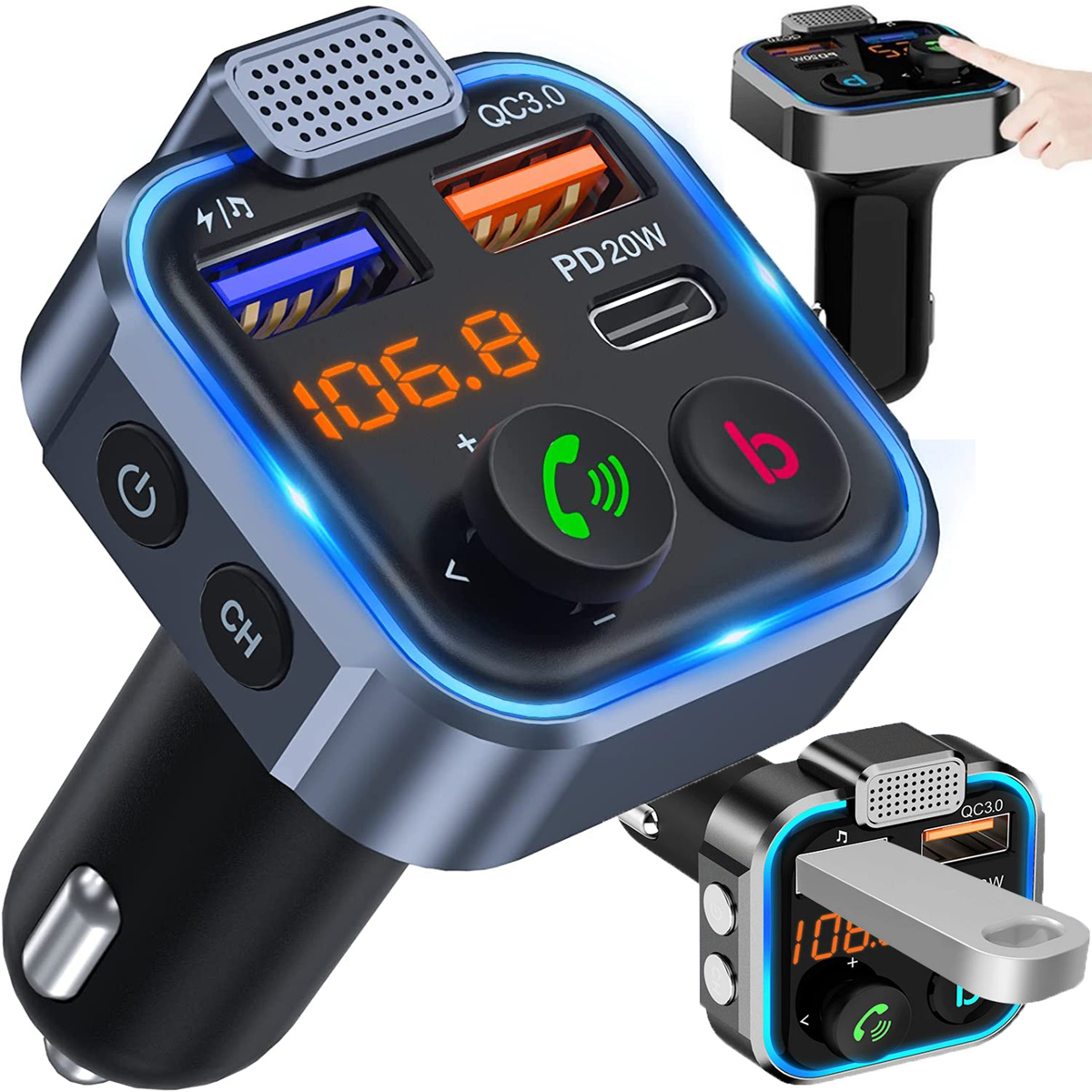 SAMOCHODOWY TRANSMITER BLUETOOTH FM MP3 SZYBKA ŁADOWARKA 3 x USB QC 3.0 Marka inna