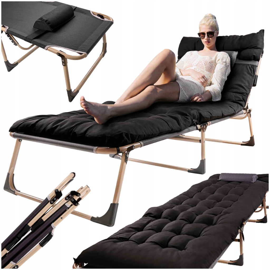 Polní postel Luaro turistická skládací lehátko 193 cm černá