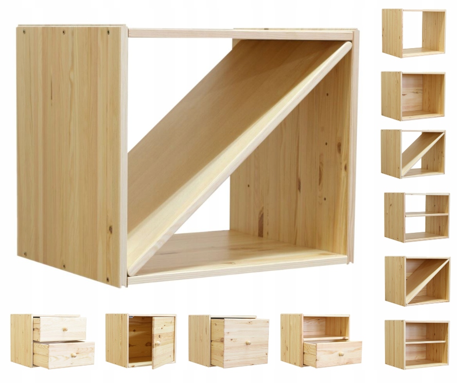 Dřevěný regál, modulární regál, diagonální otevřená police, modulární nábytek