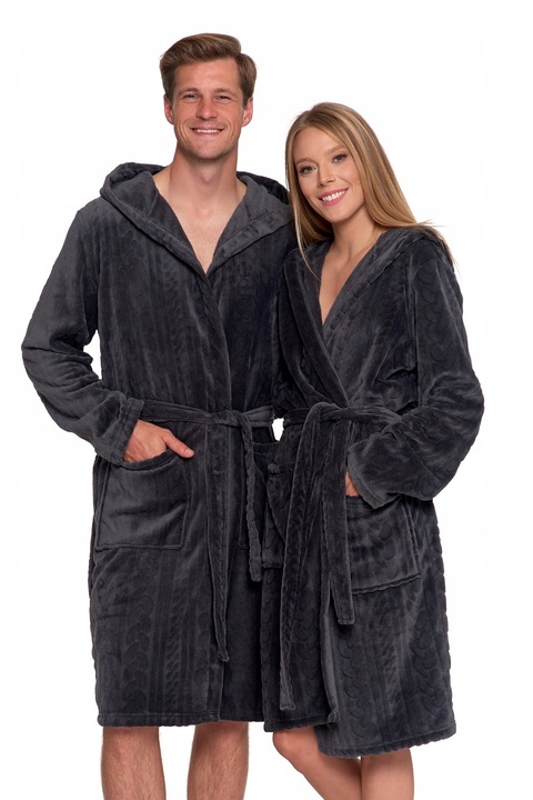 Ciepły szlafrok damski wiązany z kapturem puszysty Moraj