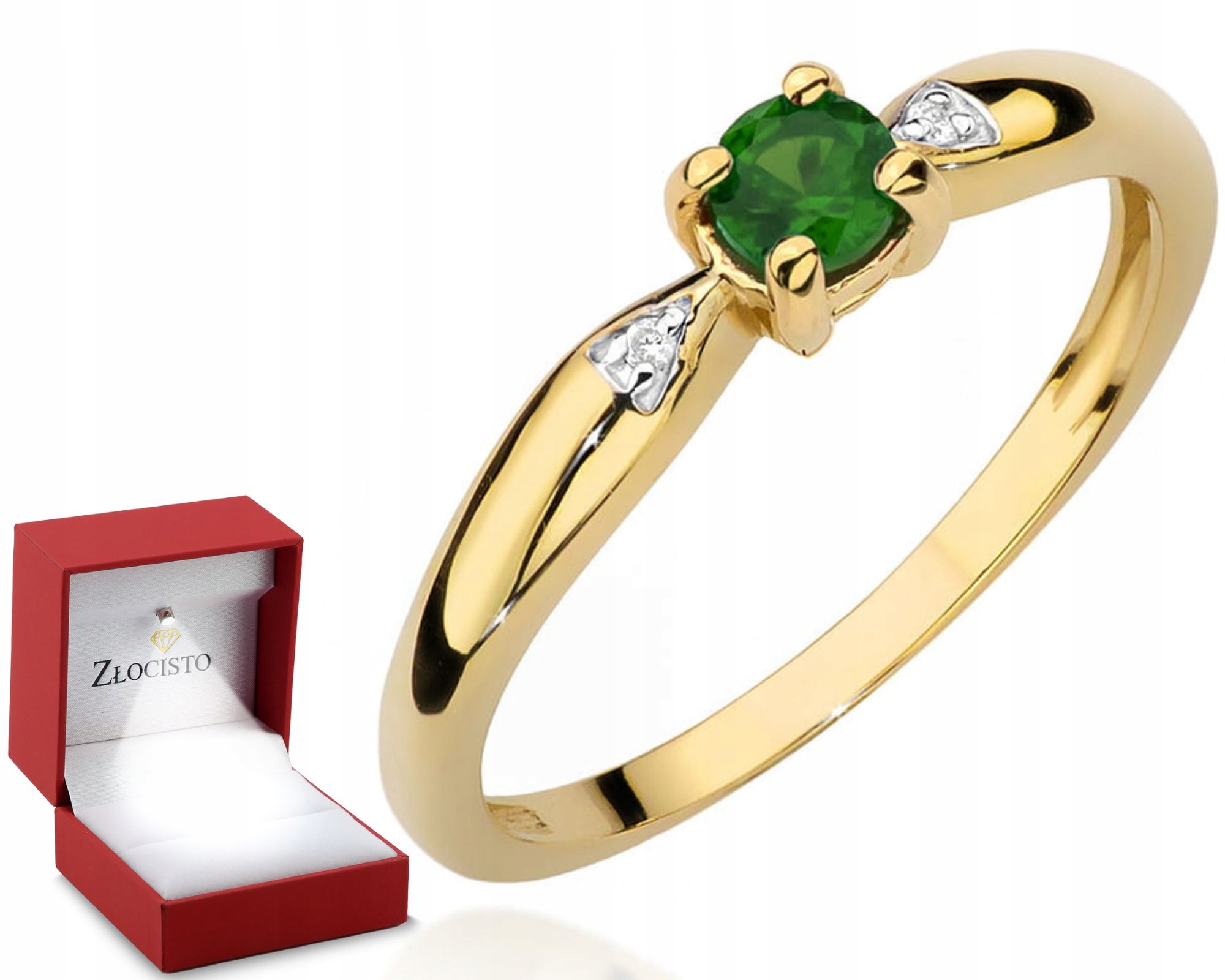 Zlatý Prstýnek Smaragd a Brilianty 585 Žluté Zlato Gravírování Bonus Dárek