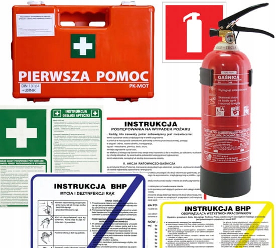 

Zestaw mały dla firm Apteczka, Gaśnica, Znaki Bhp