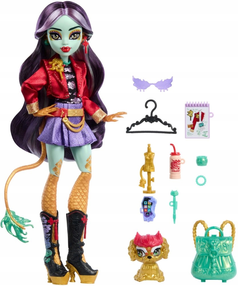 Monster High Lalka podstawowa Jinafire Long 26 cm zwierzątko Cloudy Yun Yun Marka Monster High