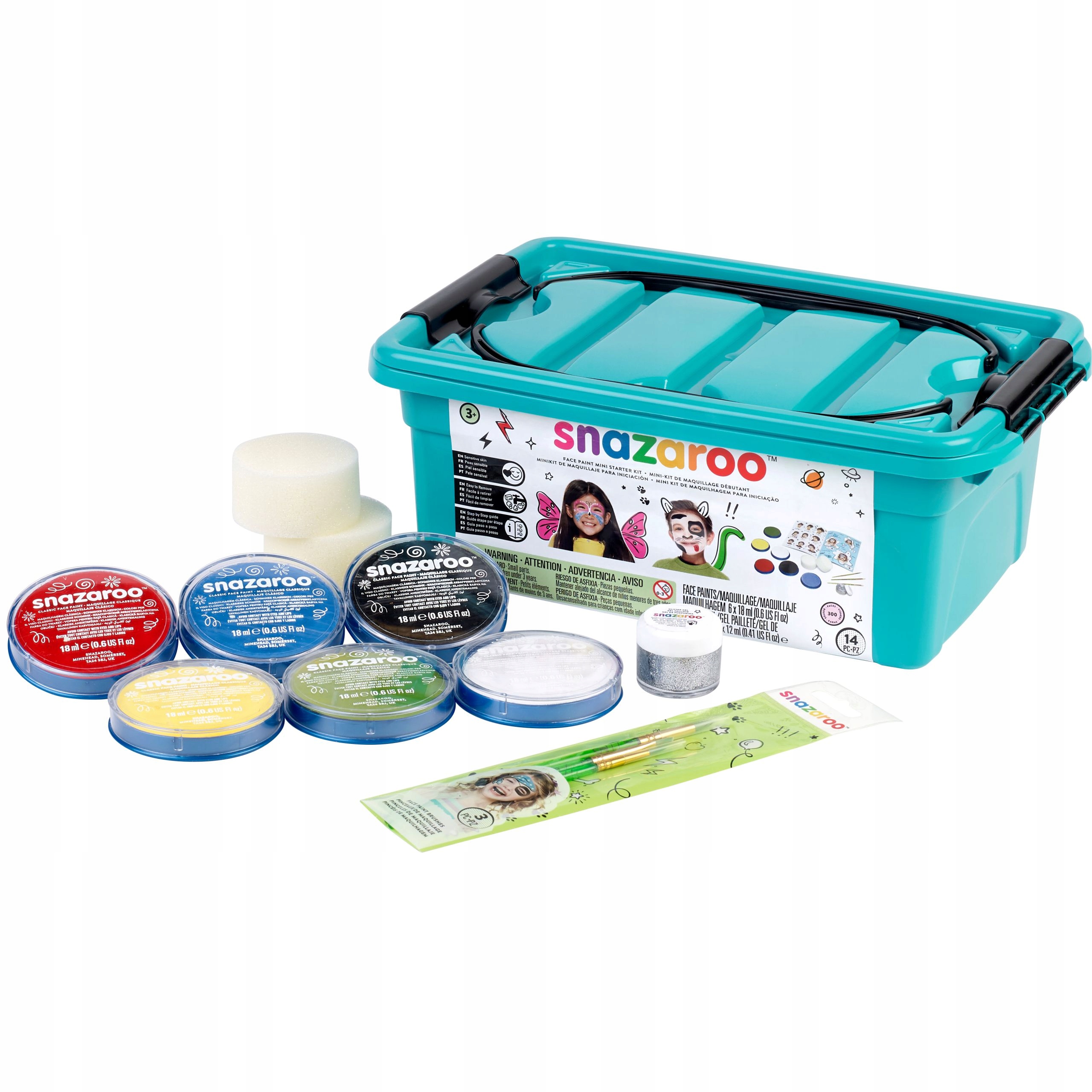 ZESTAW FARB do malowania twarzy i ciała WALIZKA 13el PĘDZLE BROKAT Snazaroo EAN (GTIN) 7664168221474