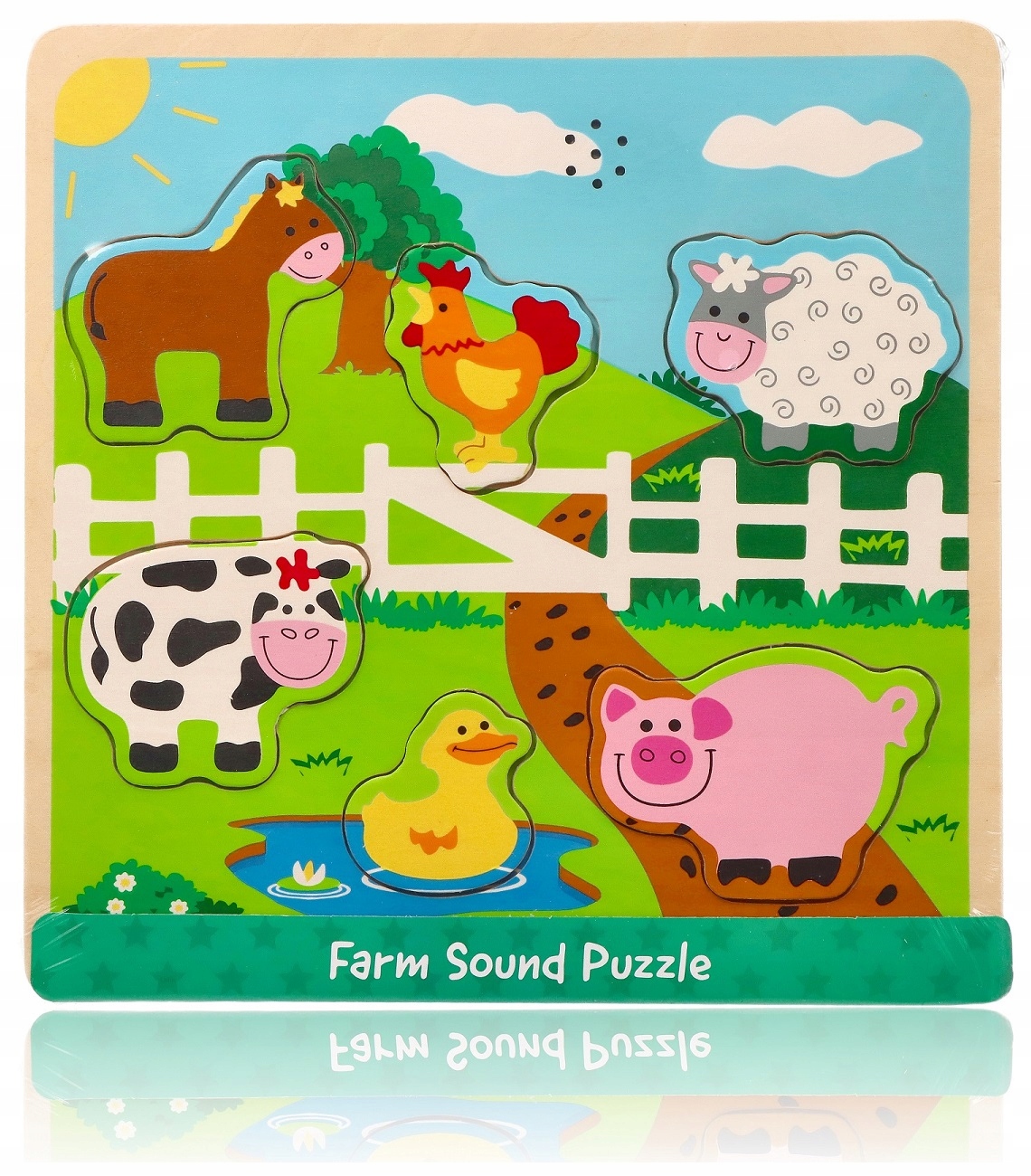 UKŁADANKA DŹWIĘKOWA DREWNIANA FARMA MUZYCZNA DLA ROCZNEGO DZIECKA Wiek dziecka 12 m +