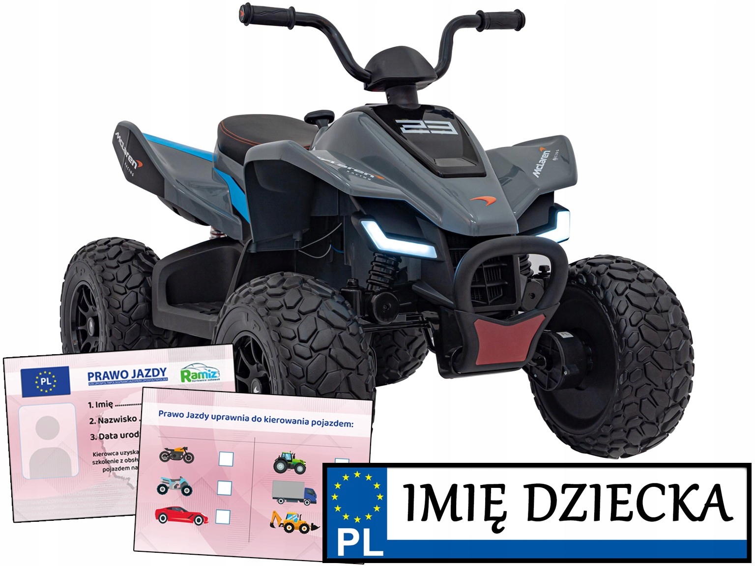Quad Dla Dzieci na akumulator McLaren Racing MCL 35 4 silniki Tablica Imię
