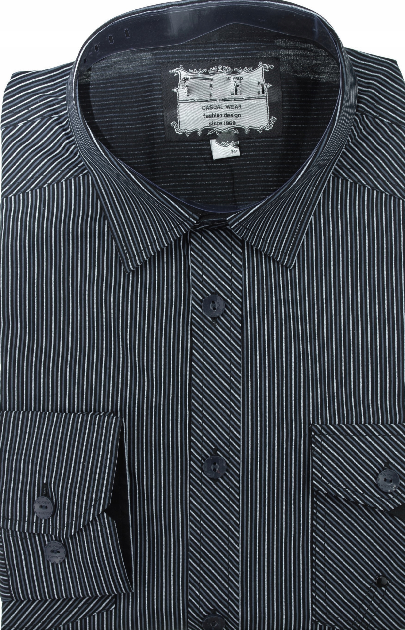 

Koszula Męska W Paski Czarna Slim XL/XXL KT33