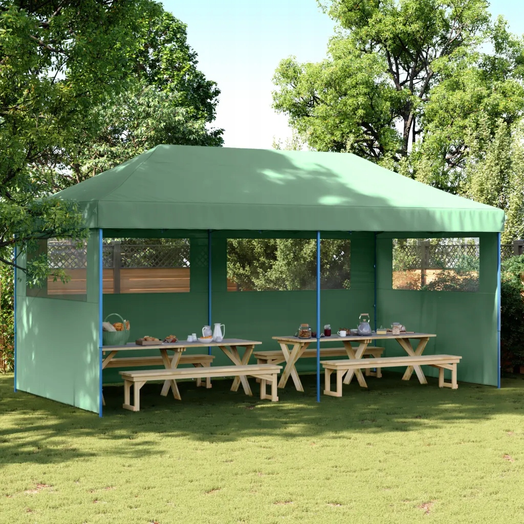 Skládací party stan pop-up se 3 bočními stěnami zelený Zelená 4004944