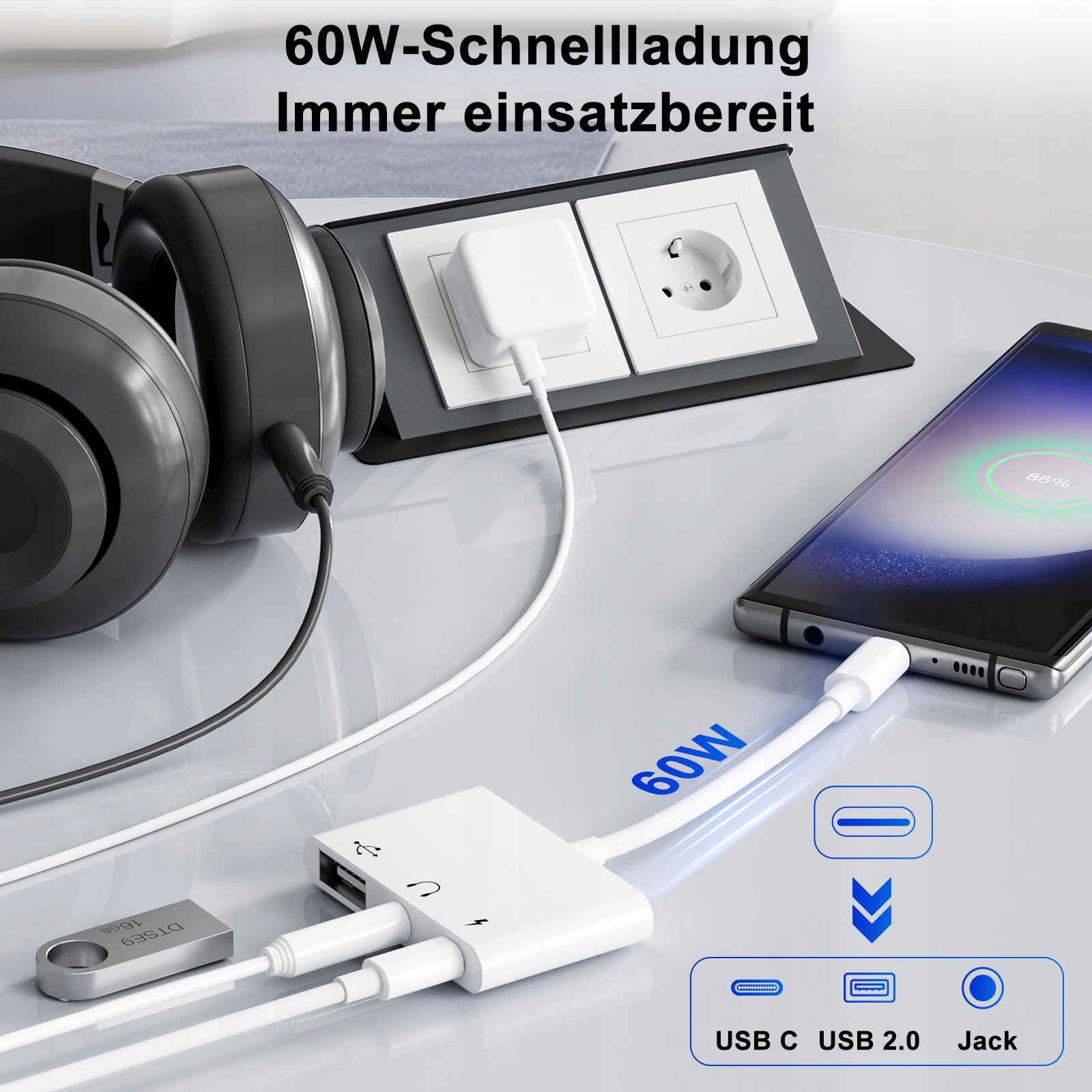 3 w 1 Adapter USB C na 3 5 jack słuchawki z ładowarką OTG USB adapter typ C — miniatura 6