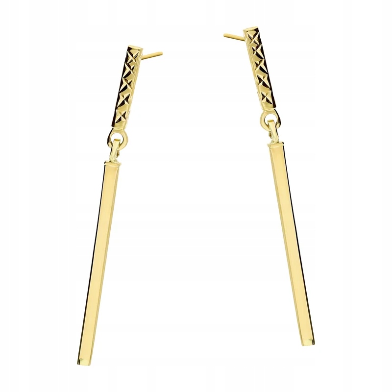 Zlaté náušnice 585 pro ženy, závěsné, gravírované, dárek 0,86 g