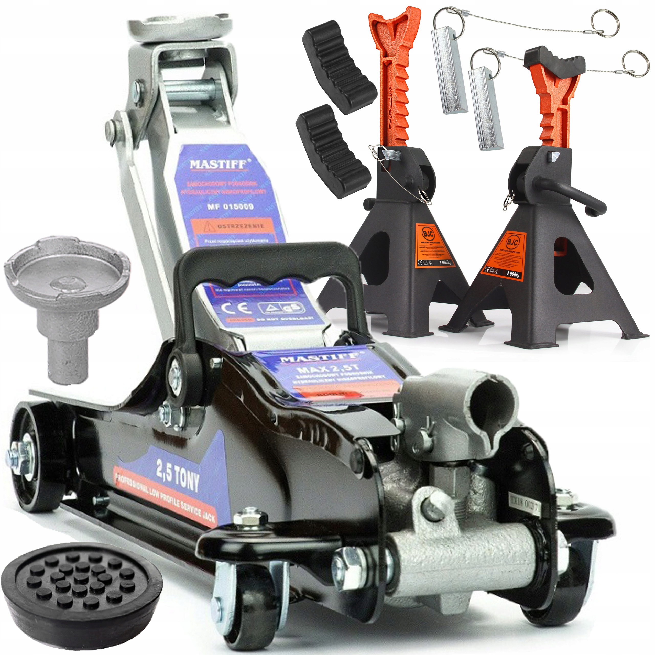 PODNOŚNIK SAMOCHODOWY ŻABA LEWAREK NISKOPROFILOWY 2,5T + PODPORY 3T 2SZTUKI