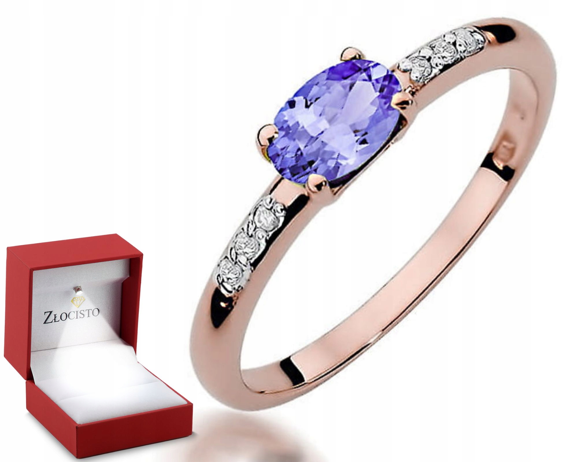 Růžové Zlato Prstýnek S Tanzanitem A Brilianty 585 Gravírování Dárek