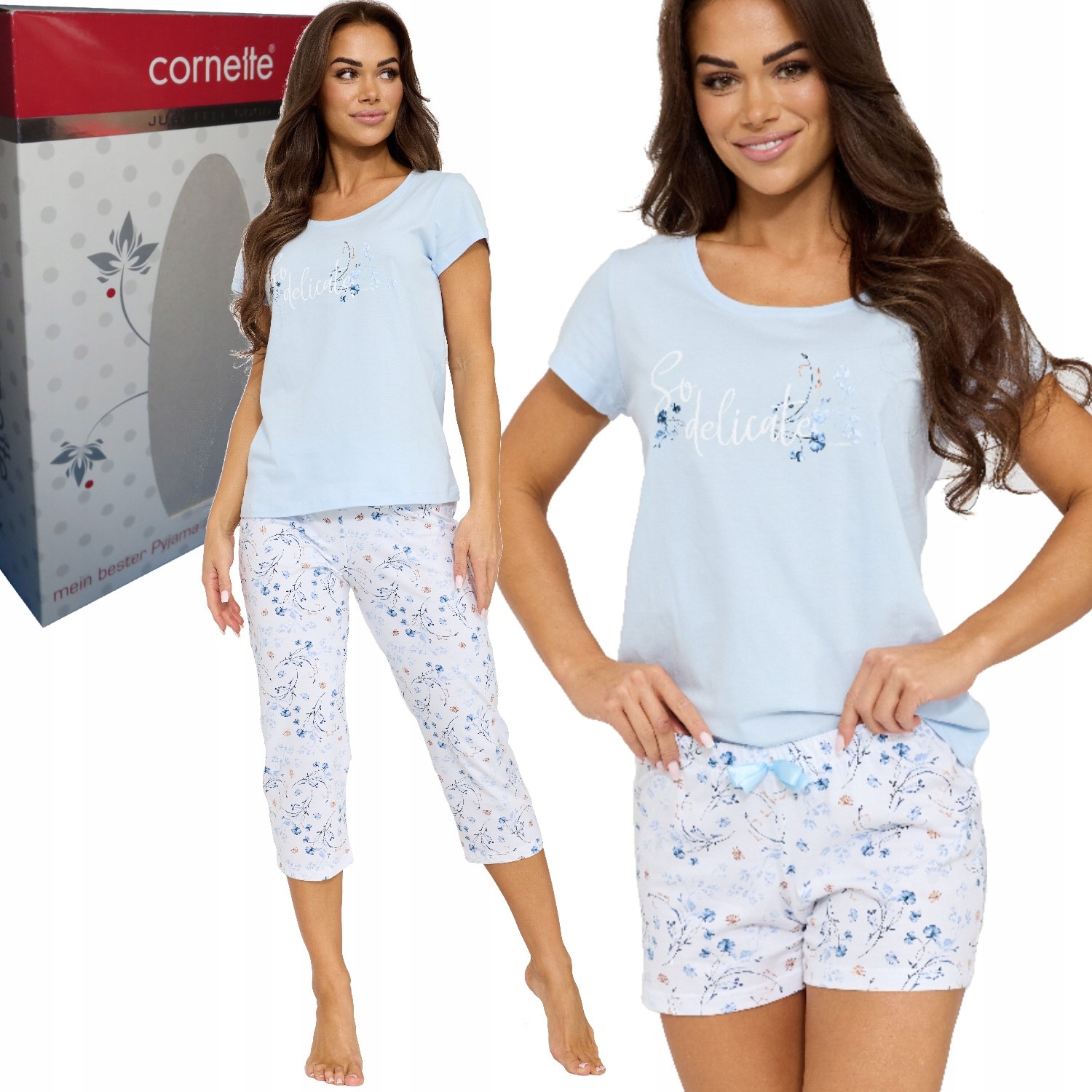 Cornette dámské pyžamo 466/344 So Delicate 3-dílné světle modrá L