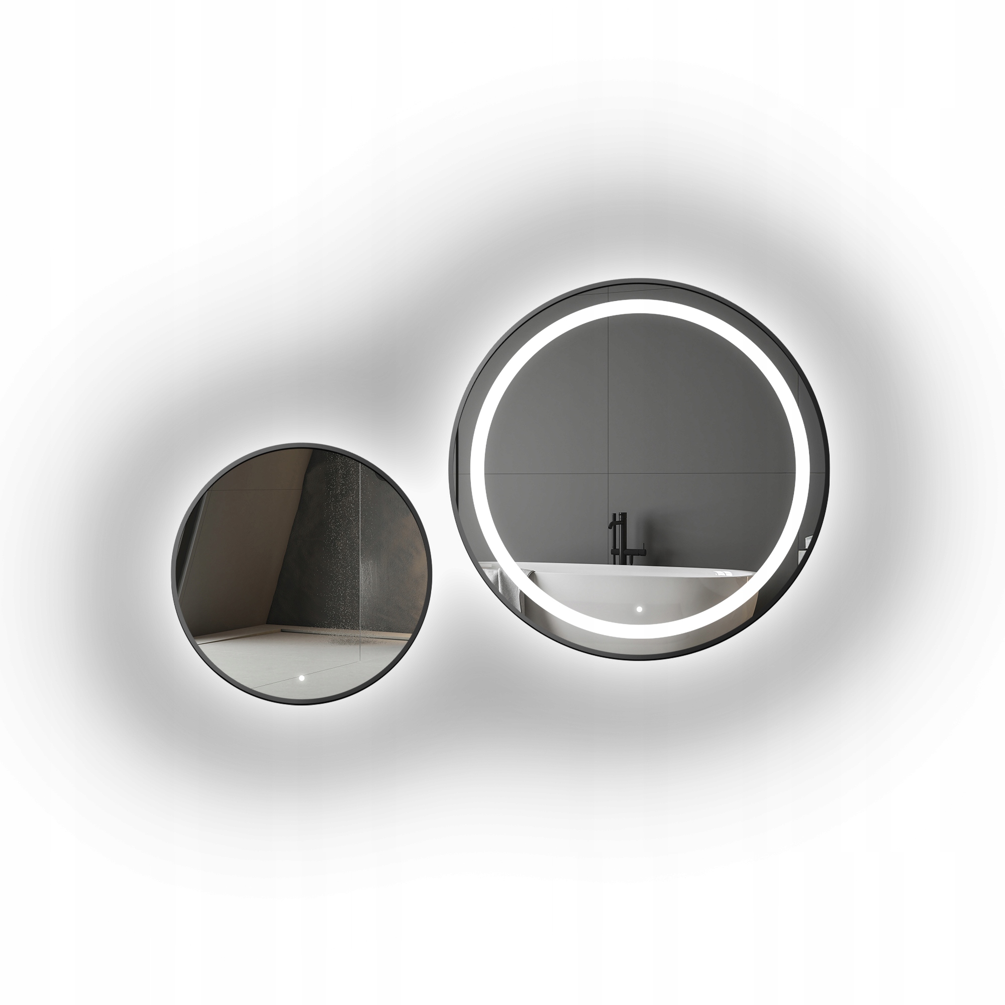 Sada kulatých zrcadel Stella Led I v černém rámu Mdf Slim Fi50 Fi70 cm