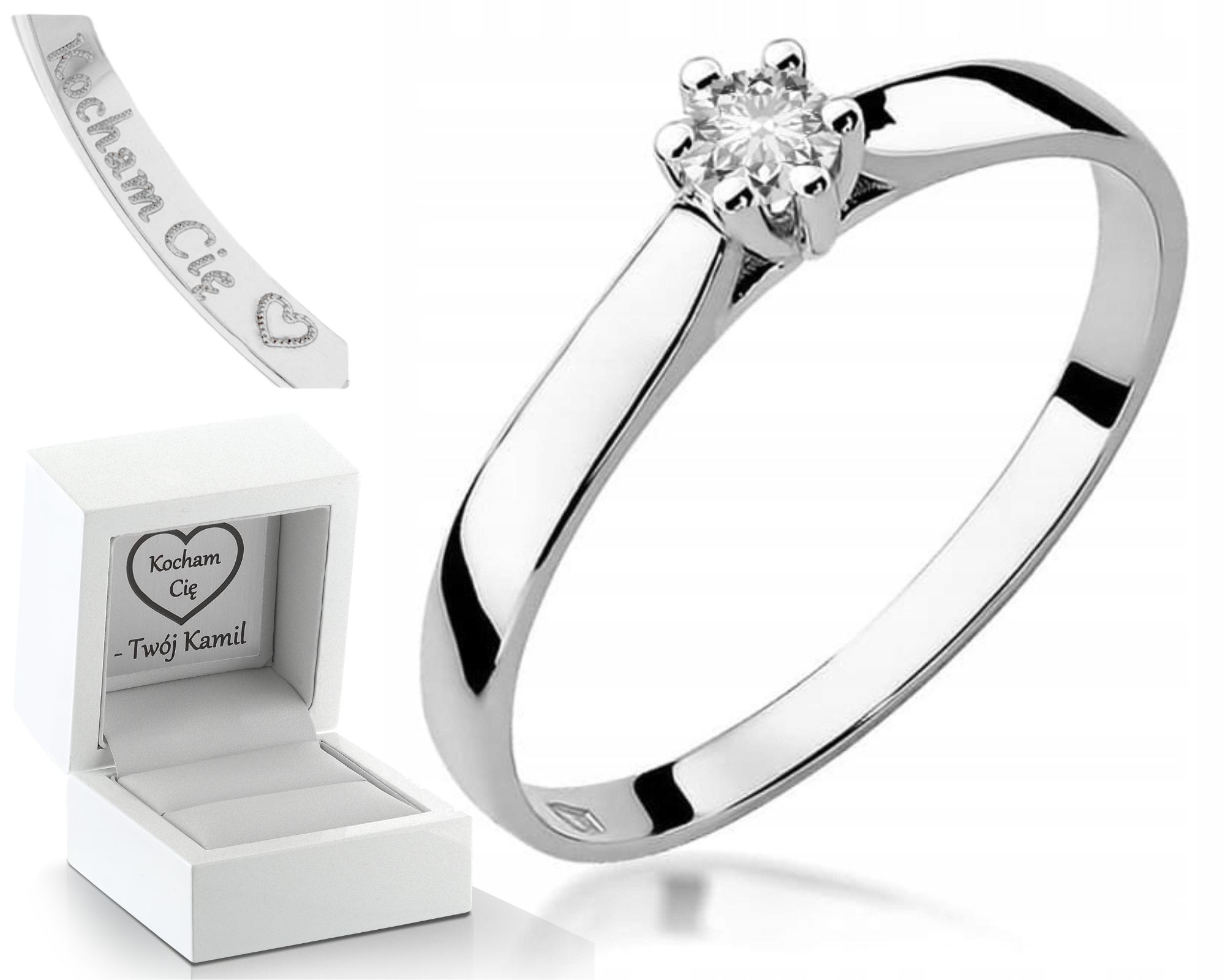 Zásnubní Prstýnek Diamant Bílé Zlato Gravírování Bonus 585 Dárek