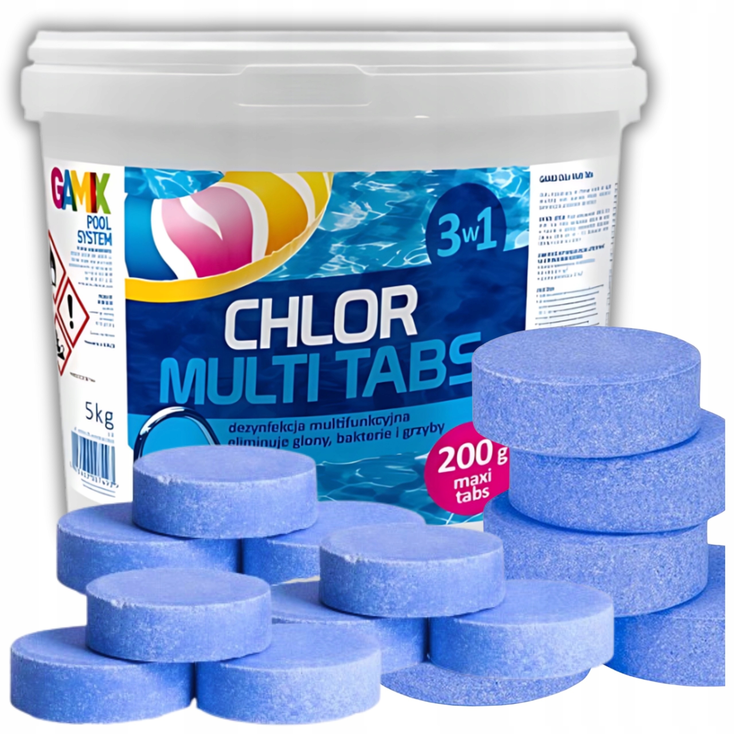 Chlor Multi Tabletki 25x 200G 3W1 Duże 5KG Chemia Basenowa Do Basenu Gamix