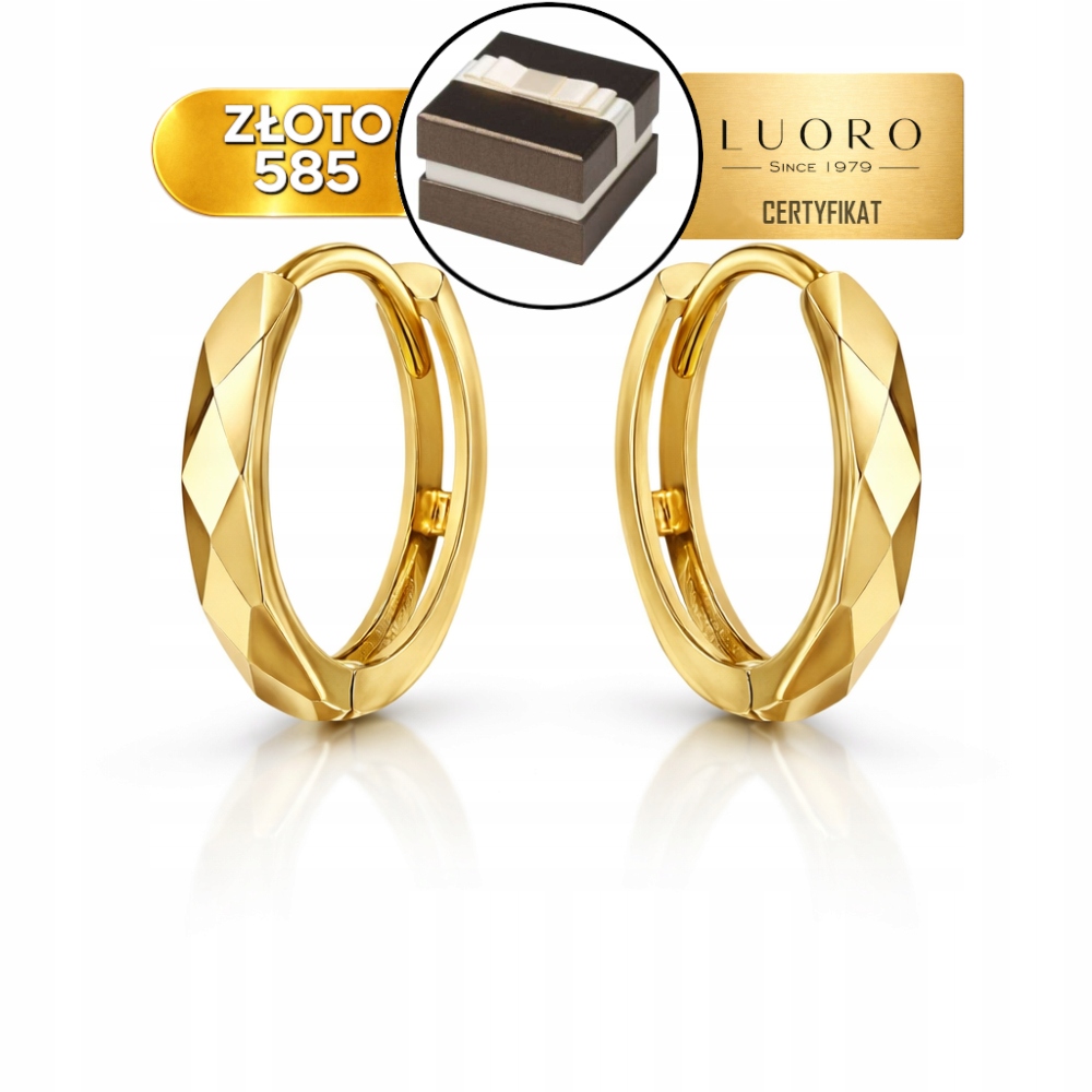 Náušnice Zlaté 585 14K Kolečka 2 CM Lehká Kolečka 2 CM Krabička Dárek