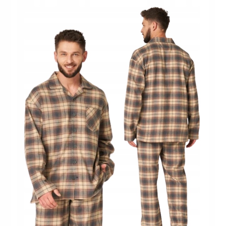 Pánské pyžamo Key MNS-402 B24 vel XXL béžové bavlna flanel