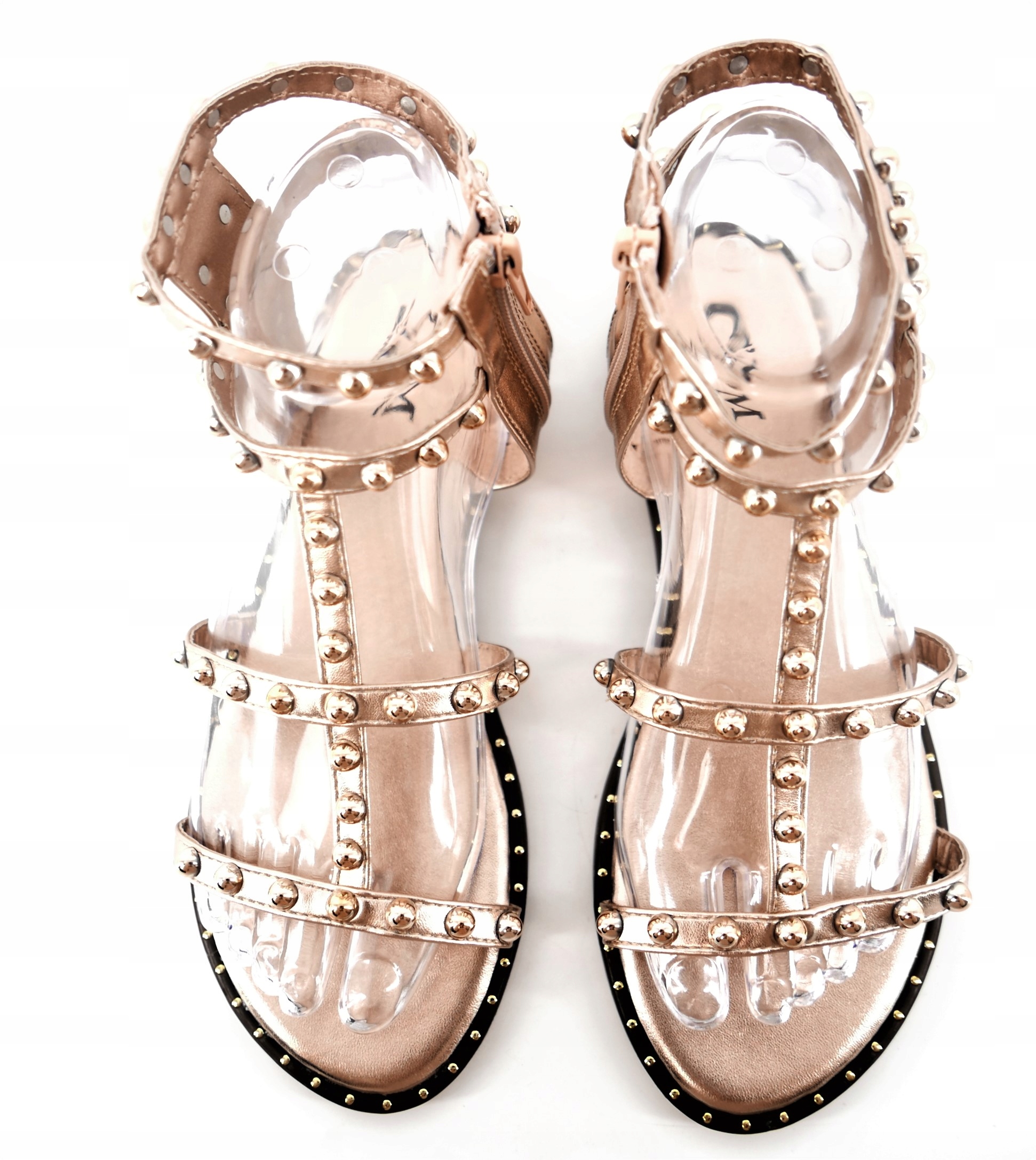 SANDAŁY DAMSKIE SZAMPANOWE Z ĆWIEKAMI R38