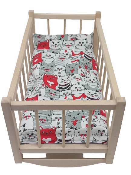 KOŁYSKA DLA LALEK DREWNIANA DLA LALKI +POŚCIEL 3EL