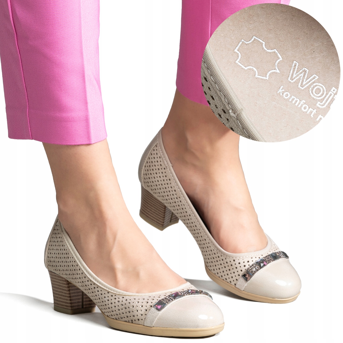 Polobotkové lodičky Širší ažurové v.KŮŽE módní lehké Wojtyłko 36