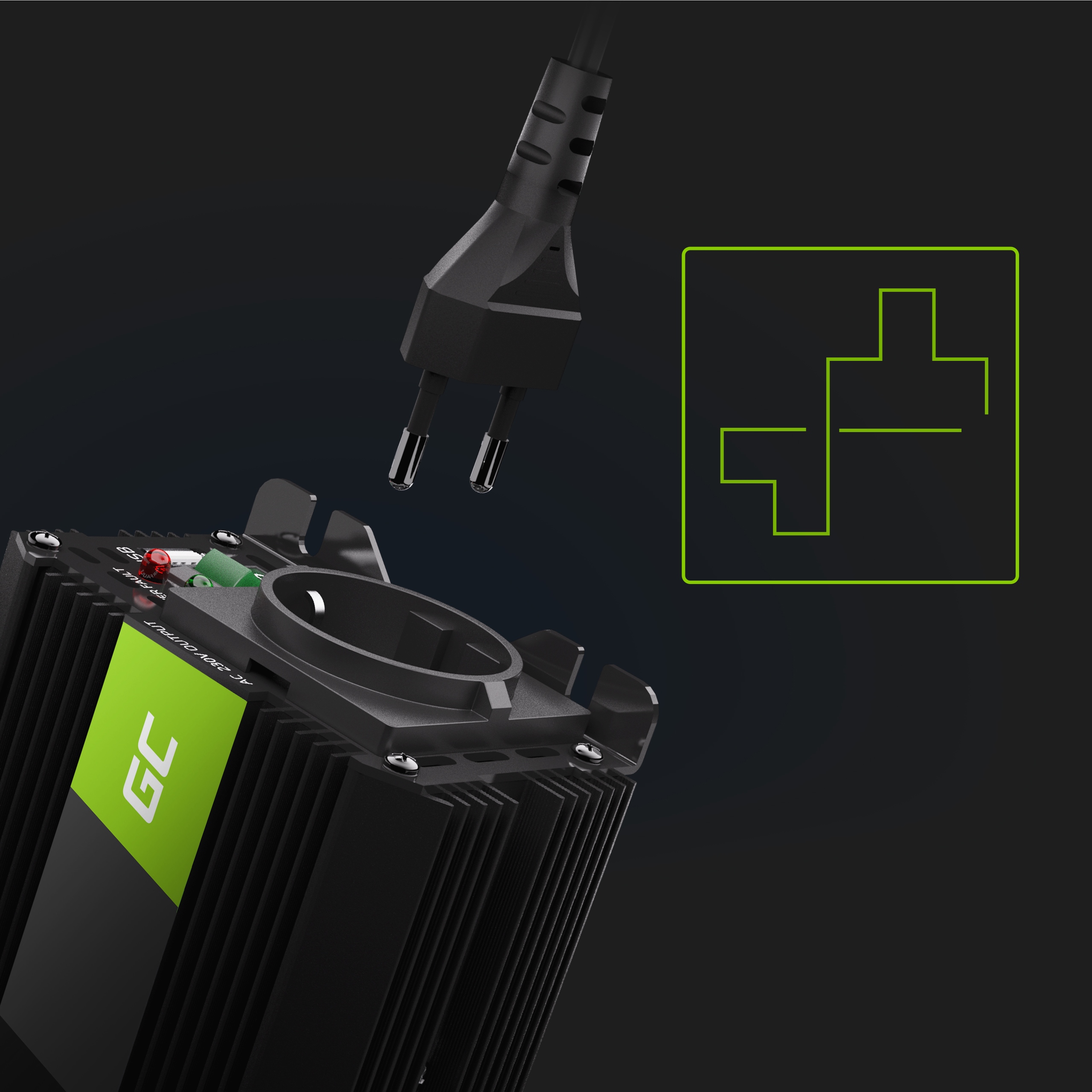 PRZETWORNICA NAPIECIA SAMOCHODOWA GC 12V 230V 600W Net power 300 W