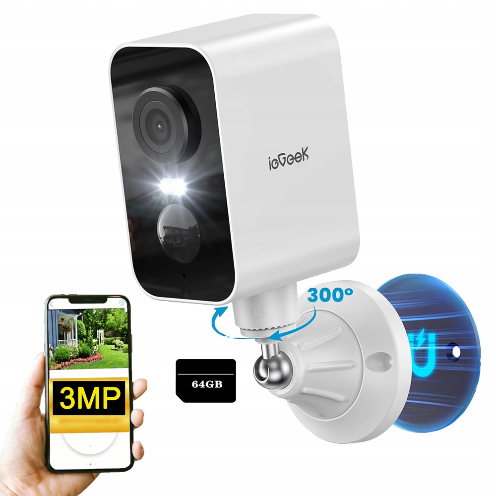 Venkovní Kamera WiFi 300 horizontální otáčení kamera magnetická montáž 64GB